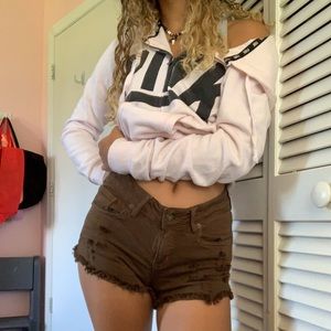 Army green ripped shorts